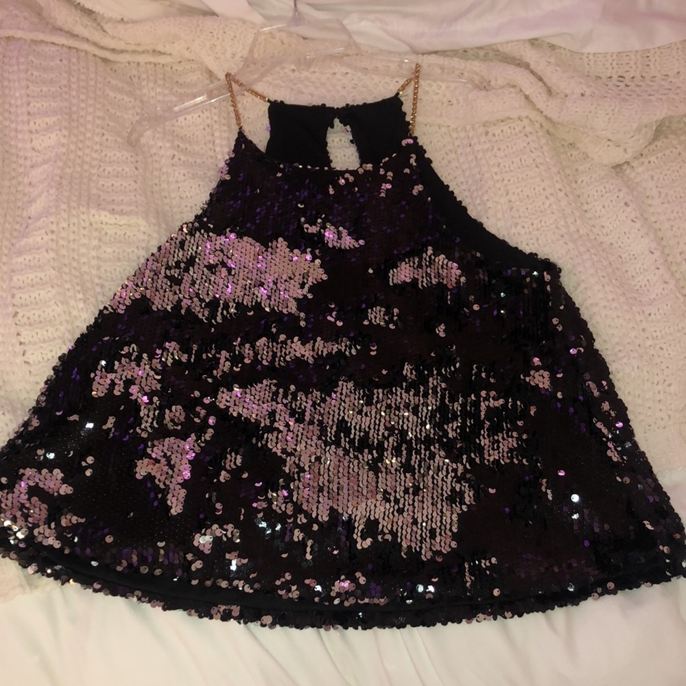 Black/silver sequin tank top